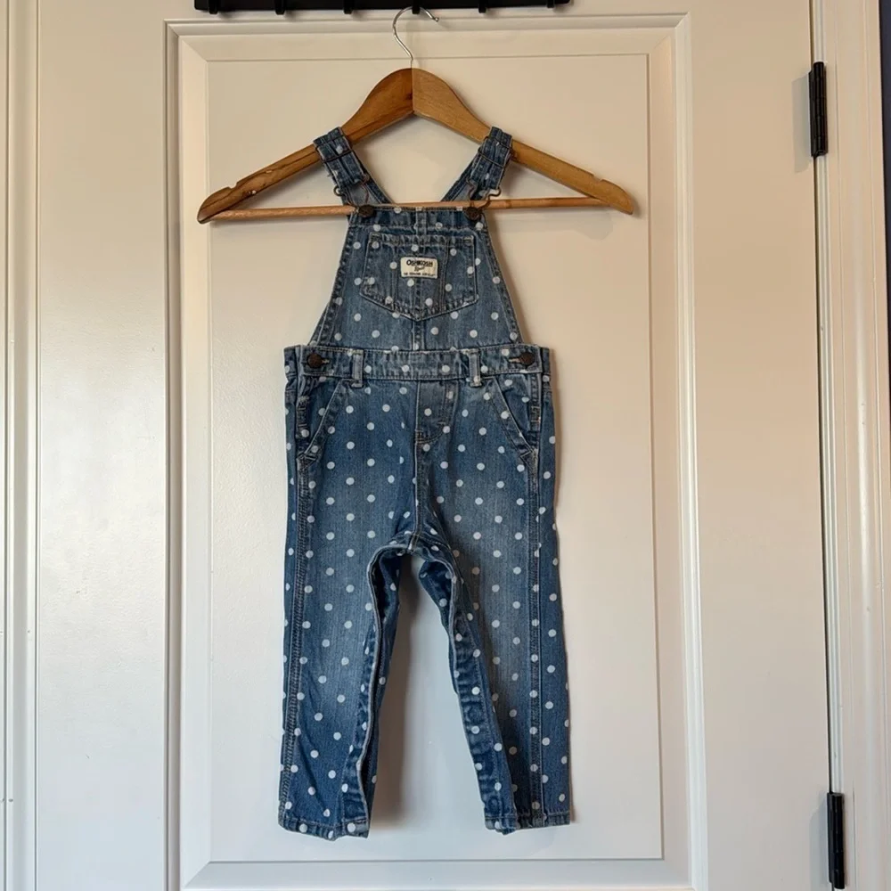 Baby Girl OshKosh Polka Dot Denim Overalls 24 Months
